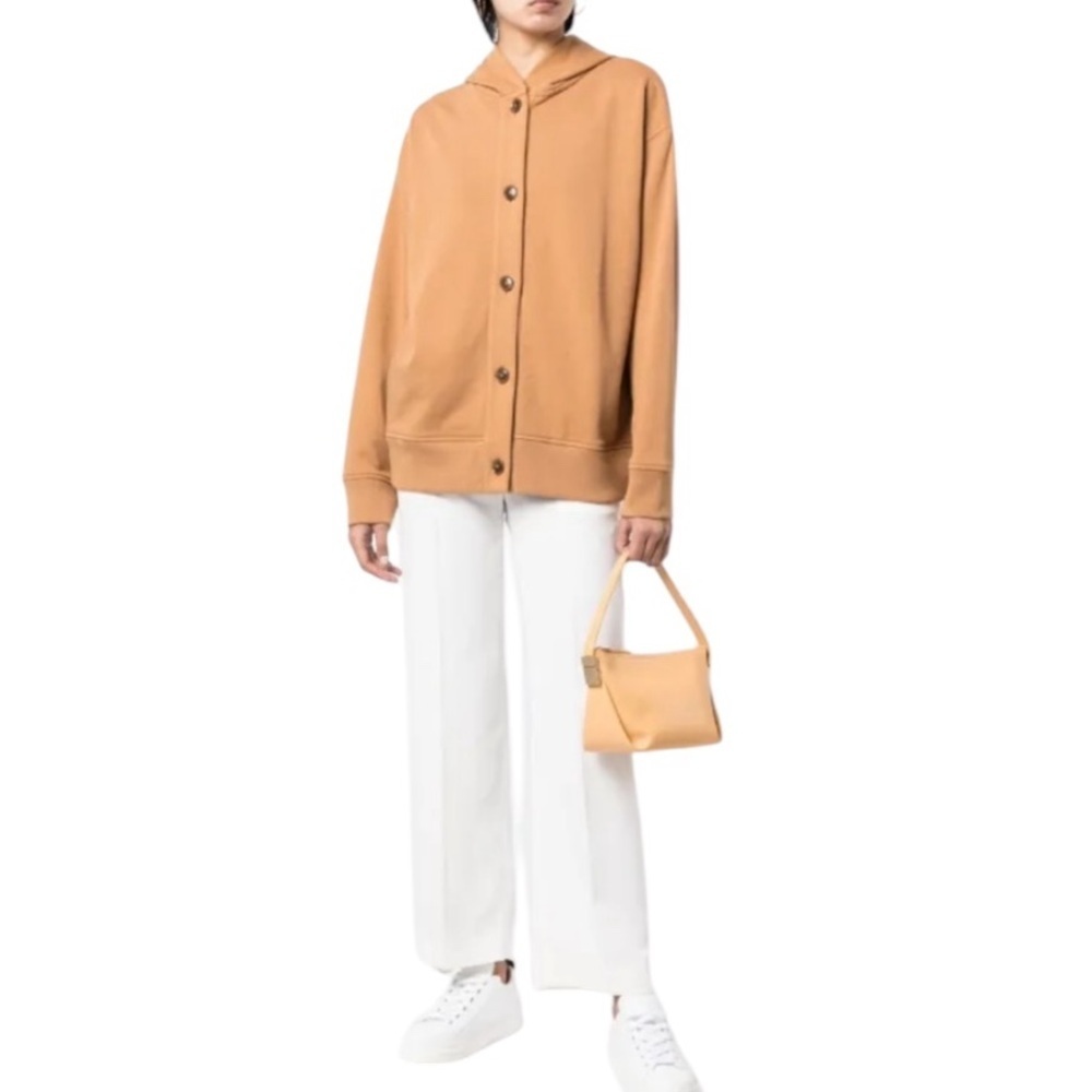 Vince Oversized Cotton Terry Cardigan Hoodie in Honey Brown Size M
